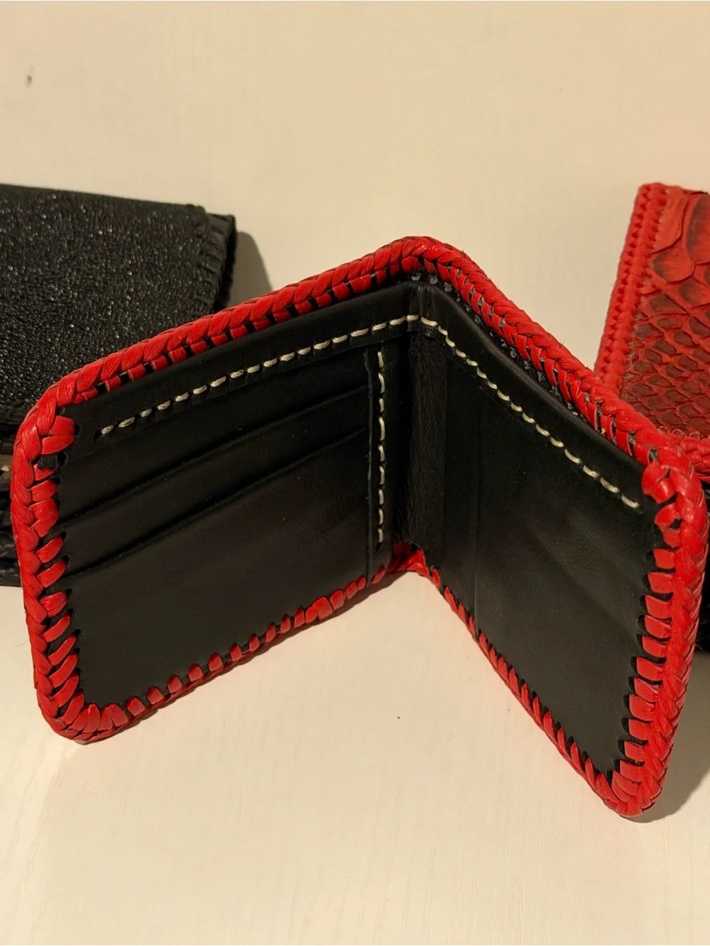 Handcrafted Red and Brown Leather Money Clip
